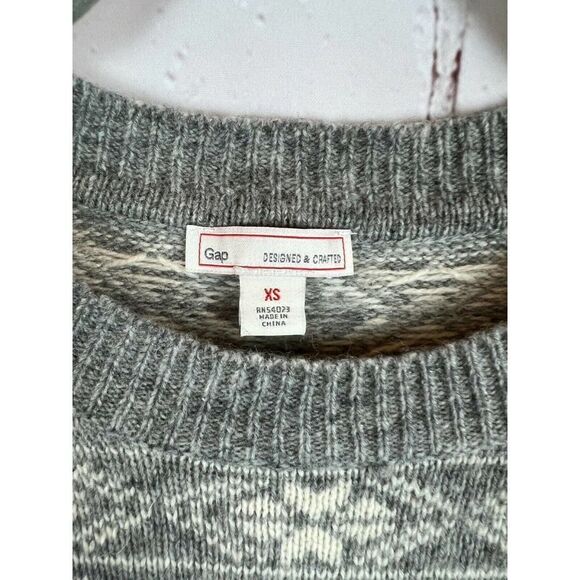 GAP lambs wool blend gray white aztec southwestern sweater pullover top size XS - Picture 3 of 7